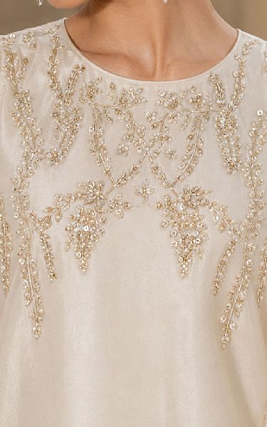 Mahveen Studio White Tissue Silk Suit | Pakistani Pret Wear Clothing by Mahveen Studio- Image 2