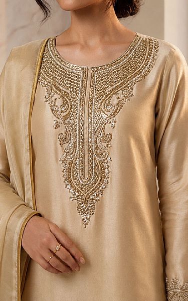 Mahveen Golden Tissue Silk Suit | Pakistani Embroidered Chiffon Dresses USA- Image 2
