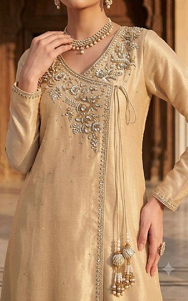 Mahveen Golden Tissue Silk Suit | Pakistani Embroidered Chiffon Dresses USA- Image 2