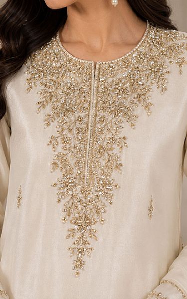 Mahveen Off-white Tissue Silk Suit | Pakistani Embroidered Chiffon Dresses USA- Image 2