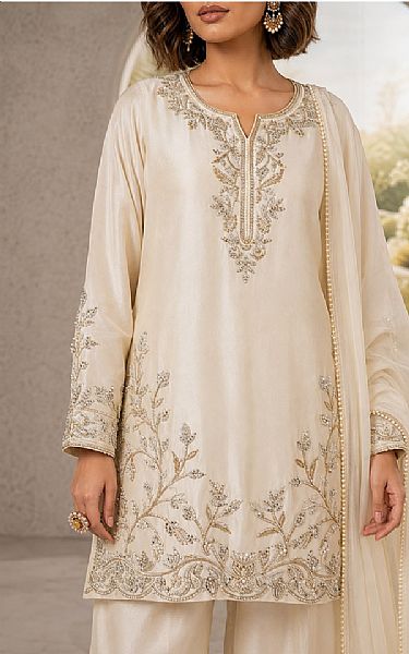 Mahveen Ivory Tissue Silk Suit | Pakistani Embroidered Chiffon Dresses USA- Image 3