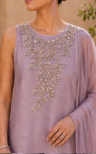 Mahveen Light Mauve Tissue Silk Suit | Pakistani Embroidered Chiffon Dresses USA- Image 2
