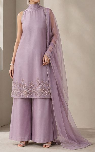 Mahveen Light Mauve Tissue Silk Suit | Pakistani Embroidered Chiffon Dresses USA- Image 1