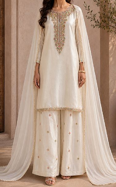 Mahveen White Tissue Silk Suit | Pakistani Embroidered Chiffon Dresses USA- Image 1
