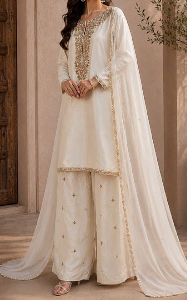 Mahveen White Tissue Silk Suit | Pakistani Embroidered Chiffon Dresses USA- Image 2