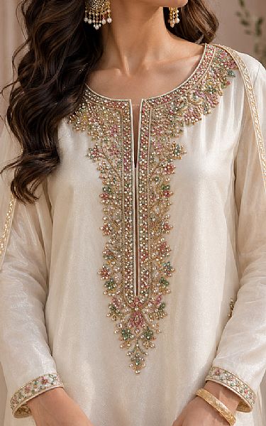 Mahveen White Tissue Silk Suit | Pakistani Embroidered Chiffon Dresses USA- Image 3