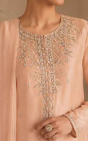 Mahveen Peach Tissue Silk Suit | Pakistani Embroidered Chiffon Dresses USA- Image 2