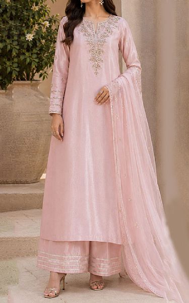 Mahveen Light Pink Tissue Silk Suit | Pakistani Embroidered Chiffon Dresses USA- Image 1