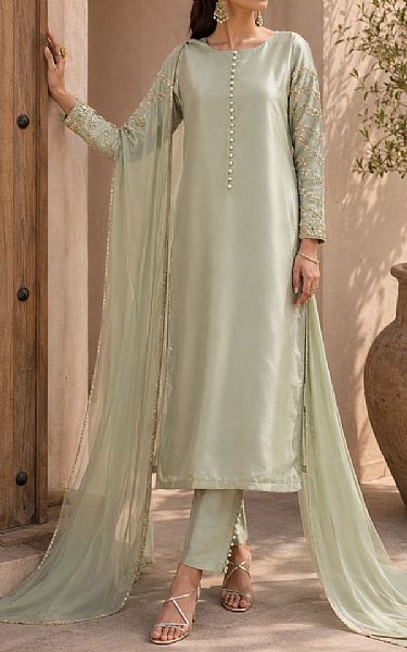 Mahveen Sage Green Tissue Silk Suit | Pakistani Embroidered Chiffon Dresses USA- Image 1