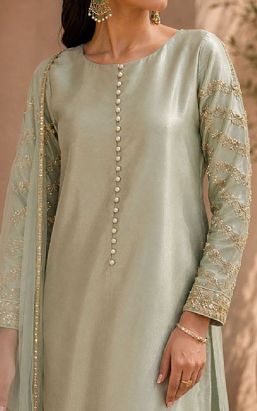 Mahveen Sage Green Tissue Silk Suit | Pakistani Embroidered Chiffon Dresses USA- Image 3