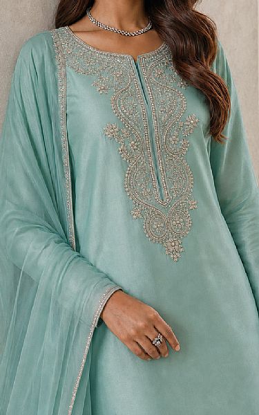 Mahveen Light Turquoise Tissue Silk Suit | Pakistani Embroidered Chiffon Dresses USA- Image 3