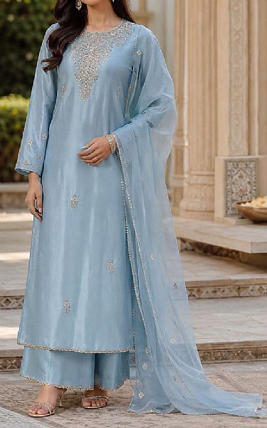 Mahveen Light Turquoise Tissue Silk Suit | Pakistani Embroidered Chiffon Dresses USA- Image 1
