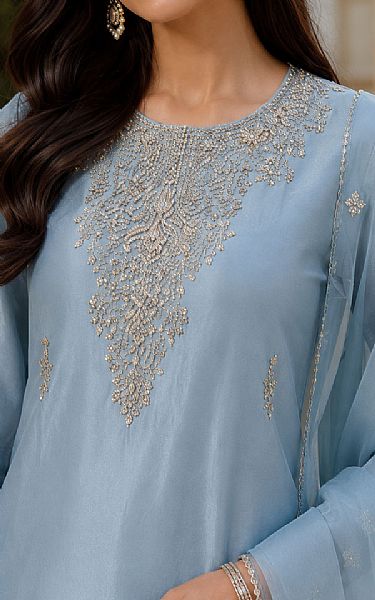Mahveen Light Turquoise Tissue Silk Suit | Pakistani Embroidered Chiffon Dresses USA- Image 2
