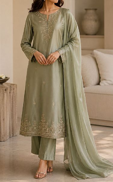 Mahveen Studio Peach Tissue Silk Suit | Pakistani Embroidered Chiffon Dresses USA- Image 1