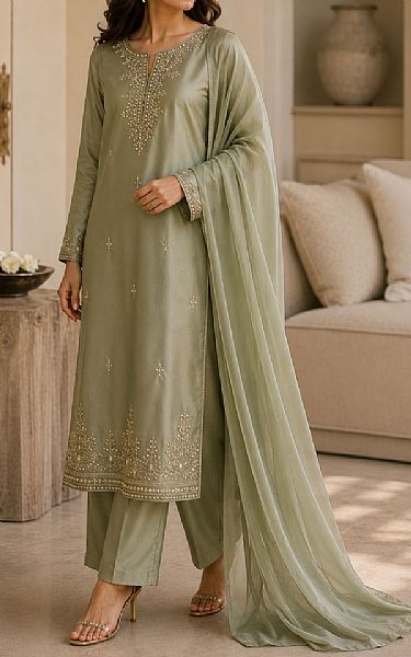 Mahveen Studio Peach Tissue Silk Suit | Pakistani Embroidered Chiffon Dresses USA- Image 2