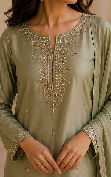 Mahveen Studio Peach Tissue Silk Suit | Pakistani Embroidered Chiffon Dresses USA- Image 3