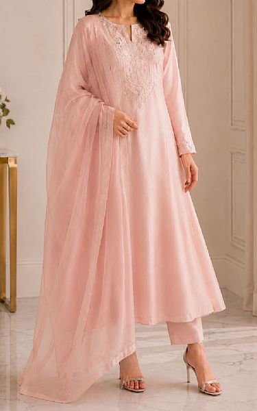 Mahveen Studio Rose Pink Tissue Silk Suit | Pakistani Embroidered Chiffon Dresses USA- Image 2