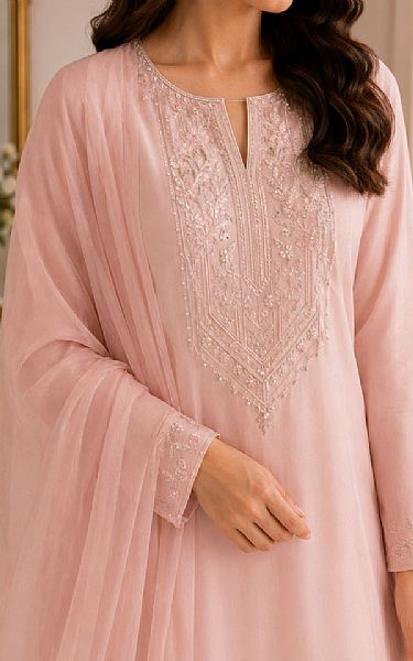 Mahveen Studio Rose Pink Tissue Silk Suit | Pakistani Embroidered Chiffon Dresses USA- Image 3