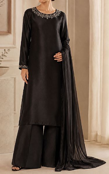 Mahveen Studio Black Tissue Silk Suit | Pakistani Embroidered Chiffon Dresses USA- Image 1