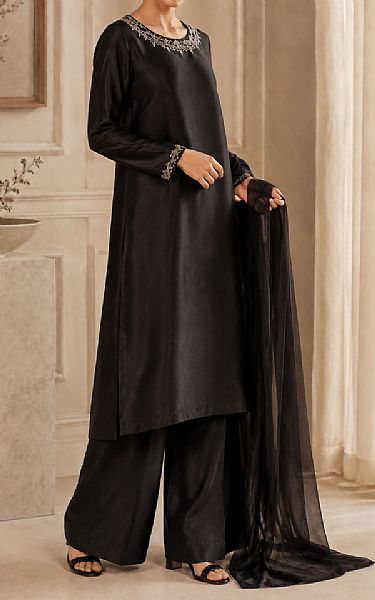 Mahveen Studio Black Tissue Silk Suit | Pakistani Embroidered Chiffon Dresses USA- Image 2