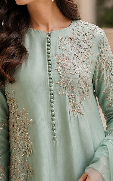 Mahveen Studio Sea Green Tissue Silk Suit | Pakistani Embroidered Chiffon Dresses USA- Image 3