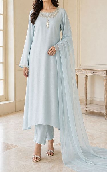 Mahveen Studio Light Blue Silk Suit | Pakistani Embroidered Chiffon Dresses USA- Image 1
