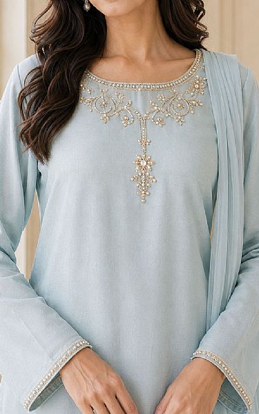 Mahveen Studio Light Blue Silk Suit | Pakistani Embroidered Chiffon Dresses USA- Image 3