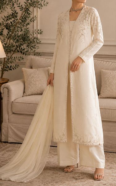 Mahveen Studio Off-white Tissue Silk Suit | Pakistani Embroidered Chiffon Dresses USA- Image 1