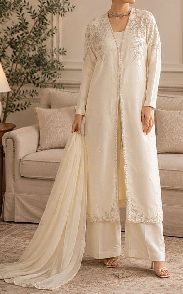 Mahveen Studio Off-white Tissue Silk Suit | Pakistani Embroidered Chiffon Dresses USA- Image 2