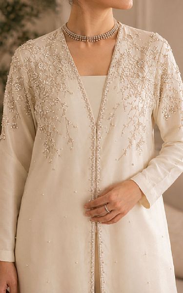 Mahveen Studio Off-white Tissue Silk Suit | Pakistani Embroidered Chiffon Dresses USA- Image 3