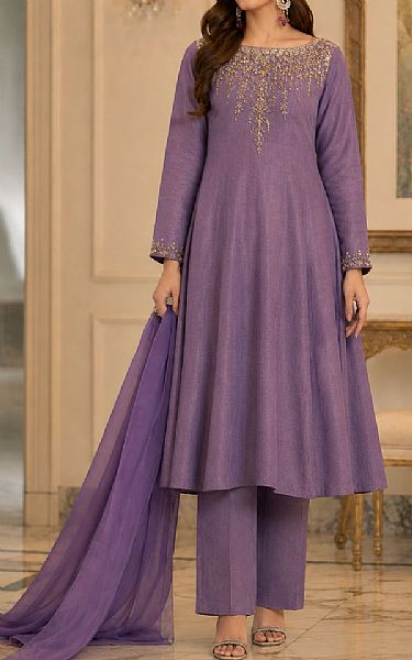 Mahveen Studio Mauve Tissue Silk Suit | Pakistani Embroidered Chiffon Dresses USA- Image 1