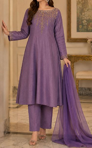Mahveen Studio Mauve Tissue Silk Suit | Pakistani Embroidered Chiffon Dresses USA- Image 2