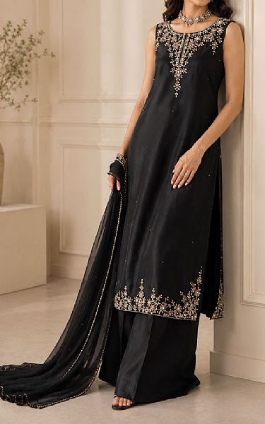Mahveen Studio Black Tissue Silk Suit | Pakistani Embroidered Chiffon Dresses USA- Image 2