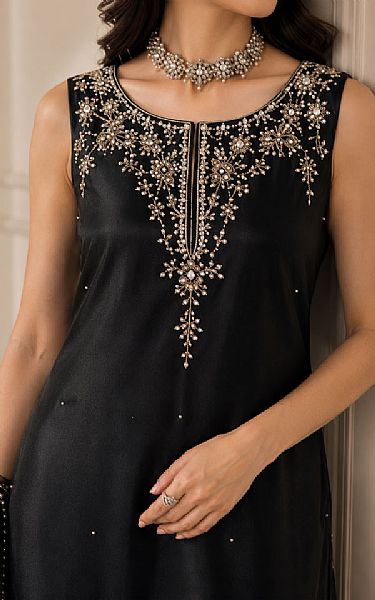 Mahveen Studio Black Tissue Silk Suit | Pakistani Embroidered Chiffon Dresses USA- Image 3