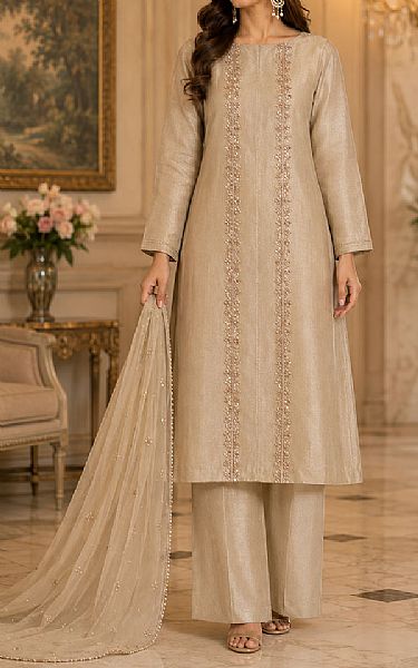 Mahveen Studio Golden Tissue Silk Suit | Pakistani Embroidered Chiffon Dresses USA- Image 1