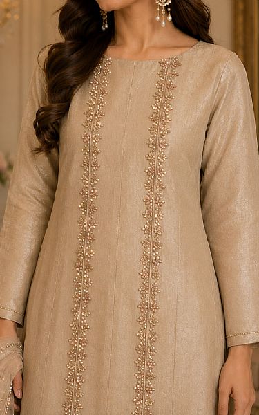 Mahveen Studio Golden Tissue Silk Suit | Pakistani Embroidered Chiffon Dresses USA- Image 3