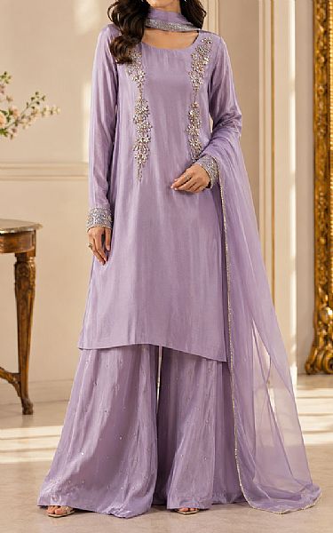 Mahveen Studio Lavender Tissue Silk Suit | Pakistani Embroidered Chiffon Dresses USA- Image 1