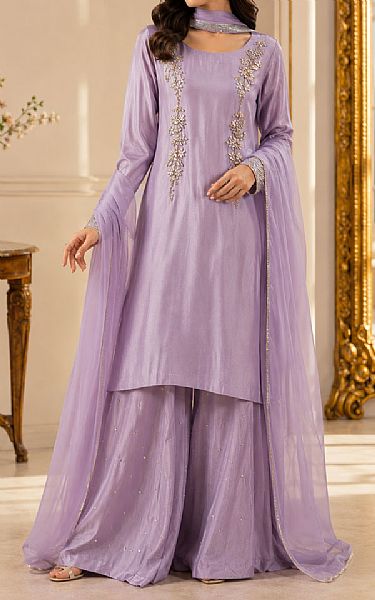 Mahveen Studio Lavender Tissue Silk Suit | Pakistani Embroidered Chiffon Dresses USA- Image 2