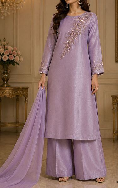 Mahveen Studio Lavender Tissue Silk Suit | Pakistani Embroidered Chiffon Dresses USA- Image 1