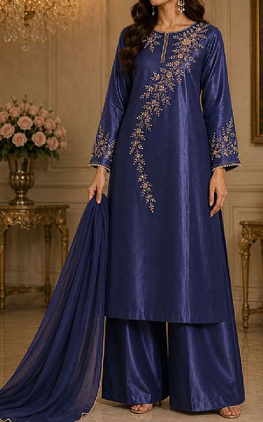 Mahveen Studio Blue Tissue Silk Suit | Pakistani Embroidered Chiffon Dresses USA- Image 1