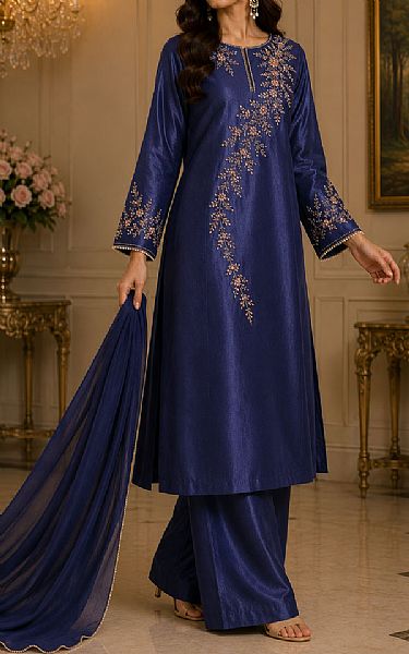 Mahveen Studio Blue Tissue Silk Suit | Pakistani Embroidered Chiffon Dresses USA- Image 2