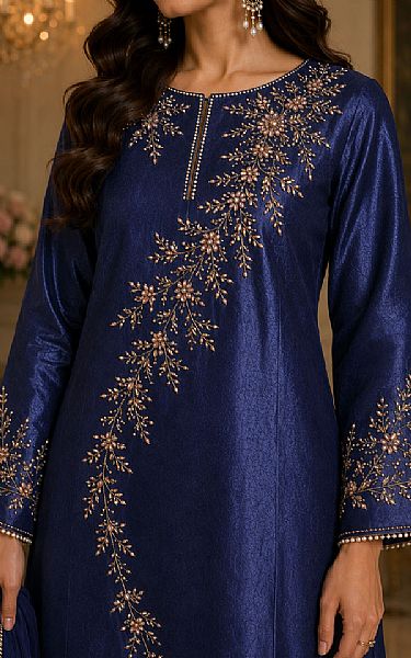 Mahveen Studio Blue Tissue Silk Suit | Pakistani Embroidered Chiffon Dresses USA- Image 3