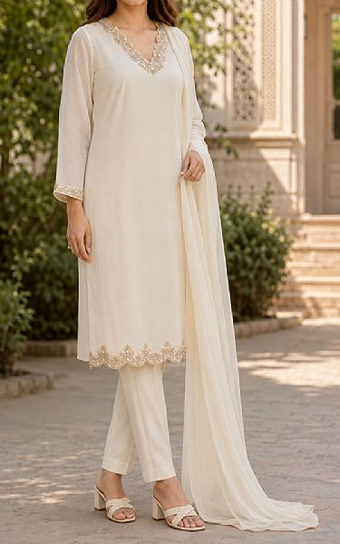 Mahveen Studio Off-white Chiffon Suit | Pakistani Embroidered Chiffon Dresses USA- Image 2