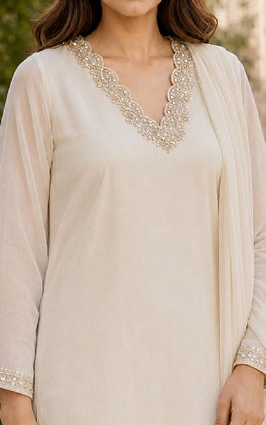 Mahveen Studio Off-white Chiffon Suit | Pakistani Embroidered Chiffon Dresses USA- Image 3