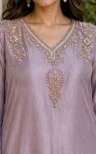 Mahveen Studio Light Mauve Tissue Silk Suit | Pakistani Embroidered Chiffon Dresses USA- Image 3
