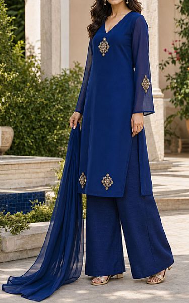 Mahveen Studio Royal Blue Chiffon Suit | Pakistani Embroidered Chiffon Dresses USA- Image 1