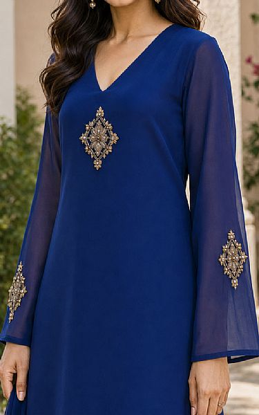 Mahveen Studio Royal Blue Chiffon Suit | Pakistani Embroidered Chiffon Dresses USA- Image 2
