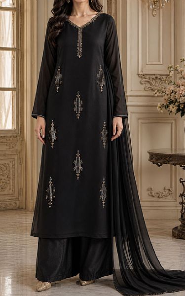 Mahveen Studio Black Tissue Silk Suit | Pakistani Embroidered Chiffon Dresses USA- Image 1
