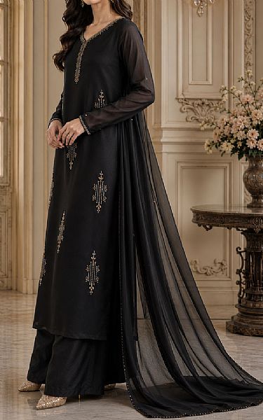 Mahveen Studio Black Tissue Silk Suit | Pakistani Embroidered Chiffon Dresses USA- Image 2
