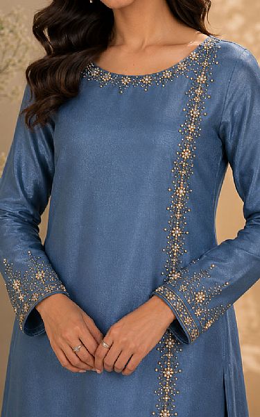 Mahveen Studio Blue Tissue Silk Suit | Pakistani Embroidered Chiffon Dresses USA- Image 3